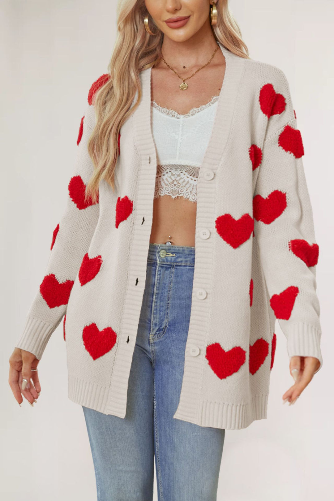 Damen Strickjacke mit Herzen Drune