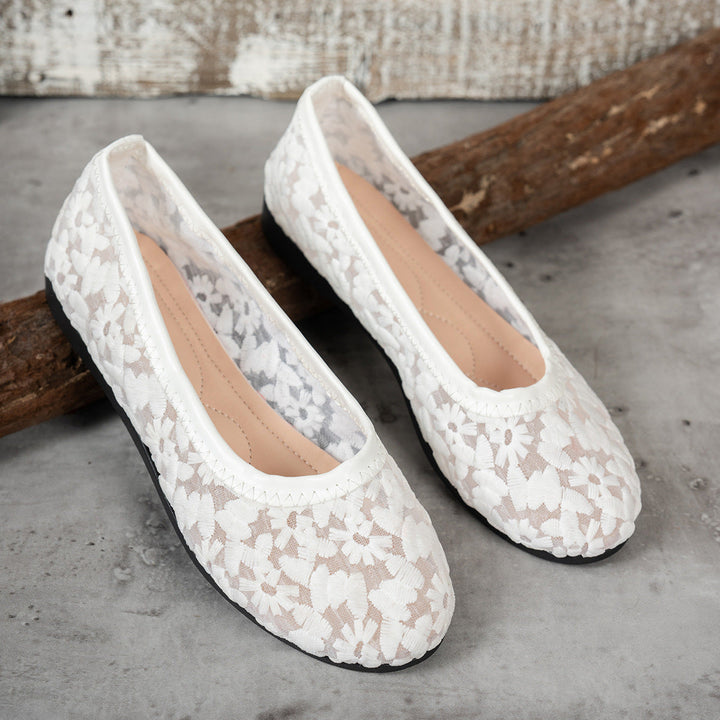 Damen Ballerinas mit zartem Häkelmuster und bequemem Fußbett Drune