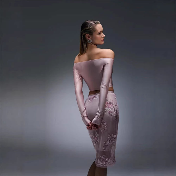 Damen elegantes Oberteil mit floraler Spitzenbordüre und Schößchen-Design Drune
