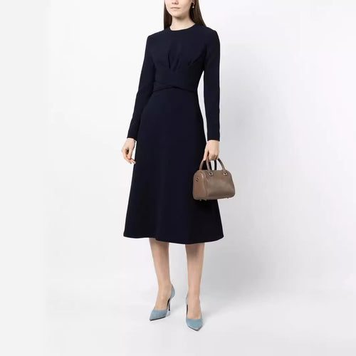 Damen Midikleid mit taillierter Drapierung und A-Linien Rock Drune