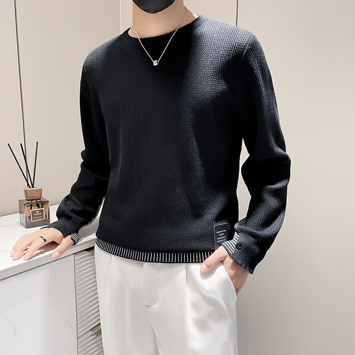 Herren Feinstrick-Pullover mit dezenter Rippenstruktur und kontrastiertem Saum Drune