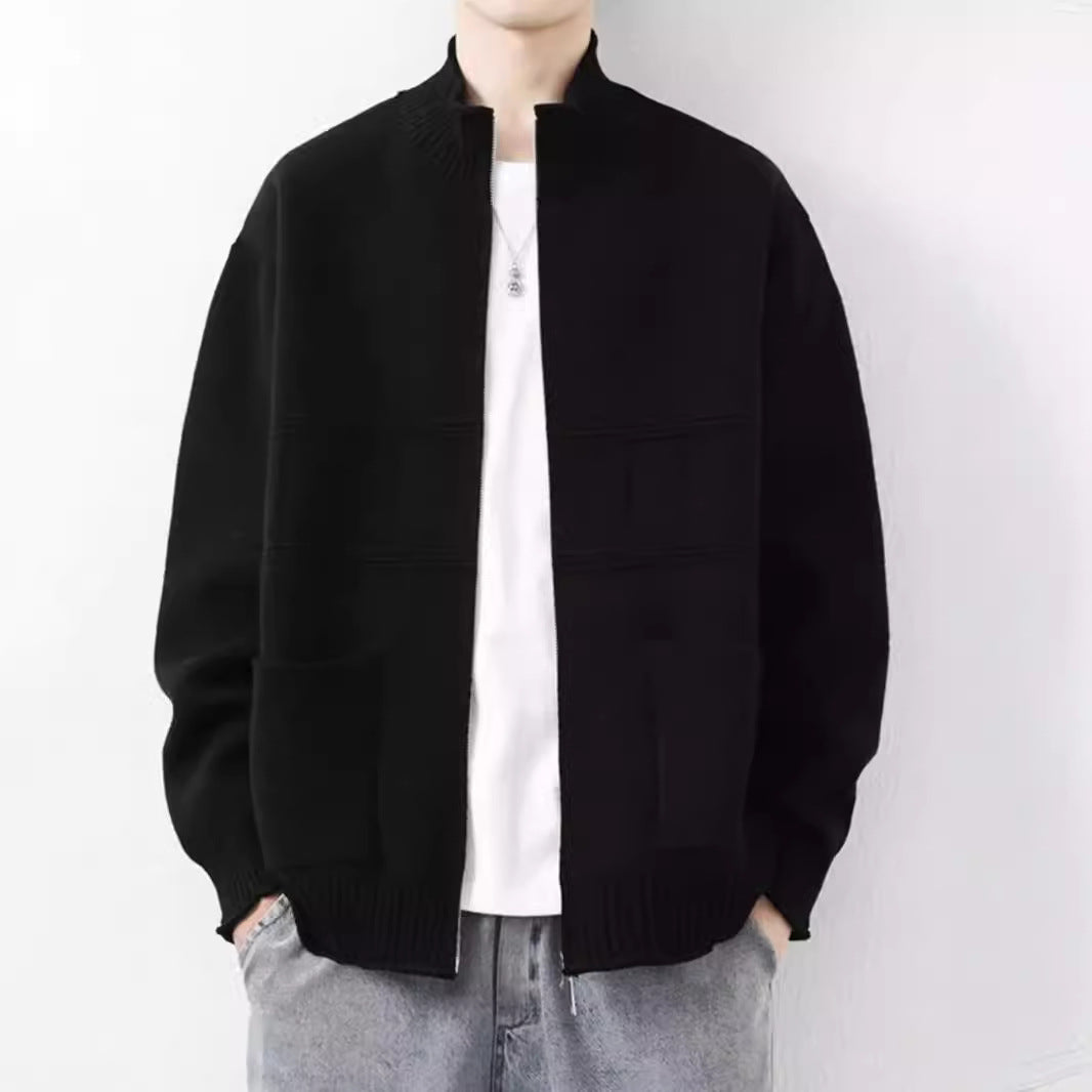 Herren Trendige Strickjacke mit hohen Kragen und Reißverschluss Drune