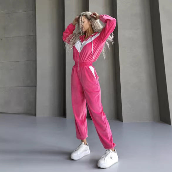 Damen Fleece-Sportanzug mit modernem Reißverschluss und elastischem Bund Drune