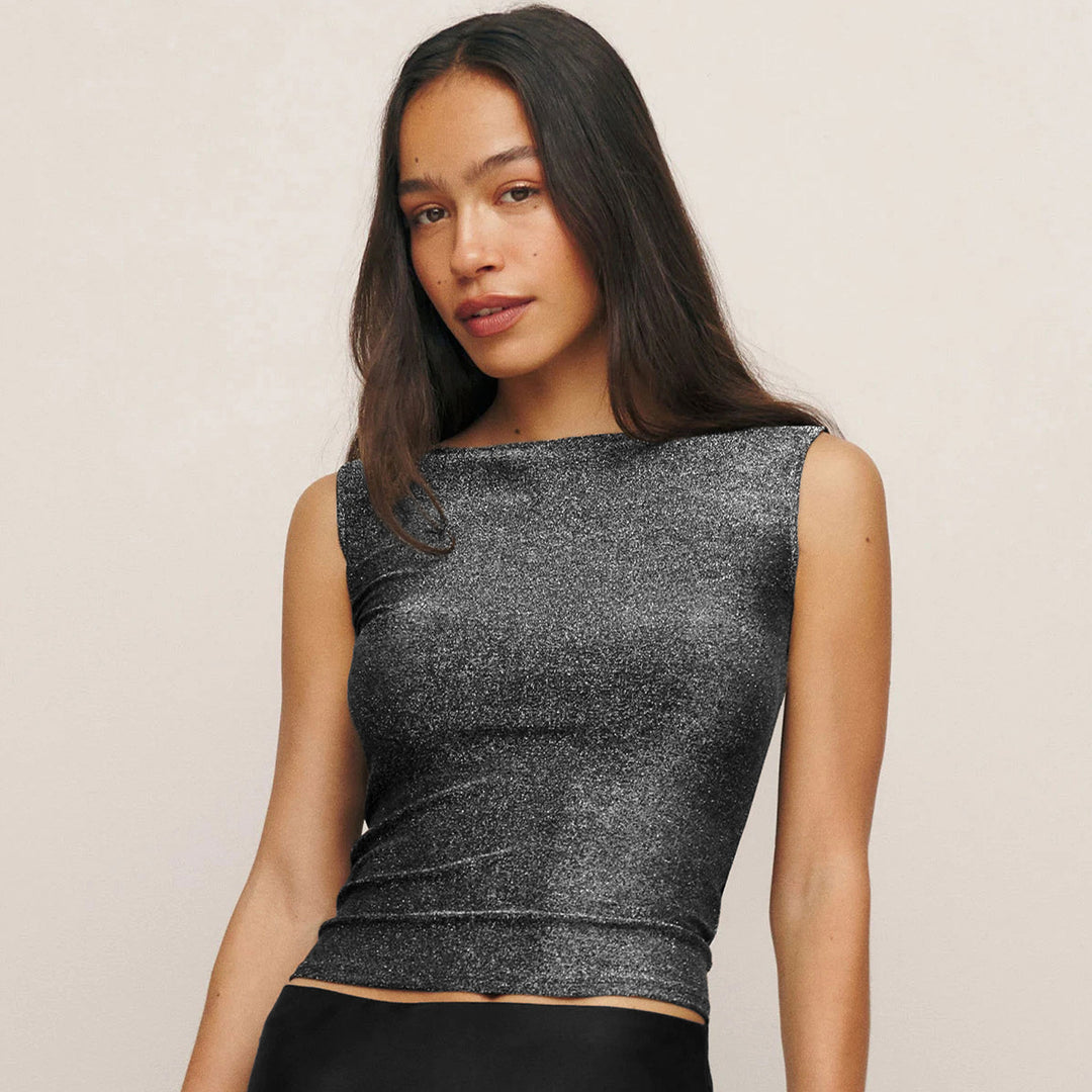 Damen figurbetontes Glitzer-Top mit asymmetrischem Schnitt und elegantem Tragekomfort Drune