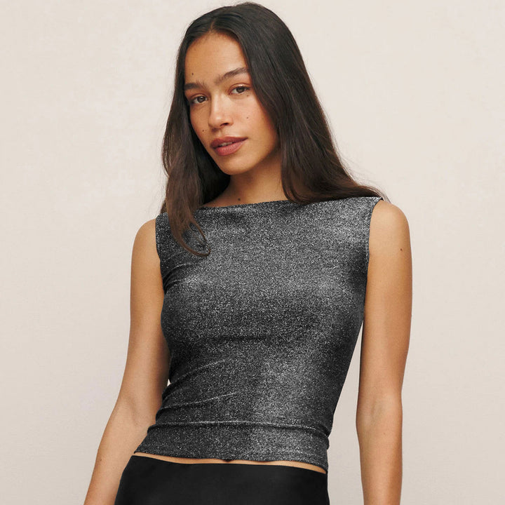 Damen figurbetontes Glitzer-Top mit asymmetrischem Schnitt und elegantem Tragekomfort Drune
