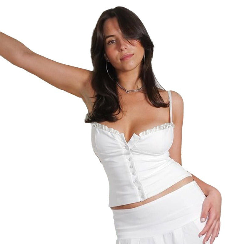 Damen Corsage-Top mit Leopardenmuster und dekorativen Schnürdetails Drune
