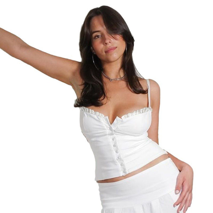 Damen Corsage-Top mit Leopardenmuster und dekorativen Schnürdetails Drune