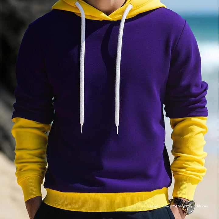 Herren Kapuzenpullover im Lagen-Look mit Kontrastkapuze und Kordelzug Drune