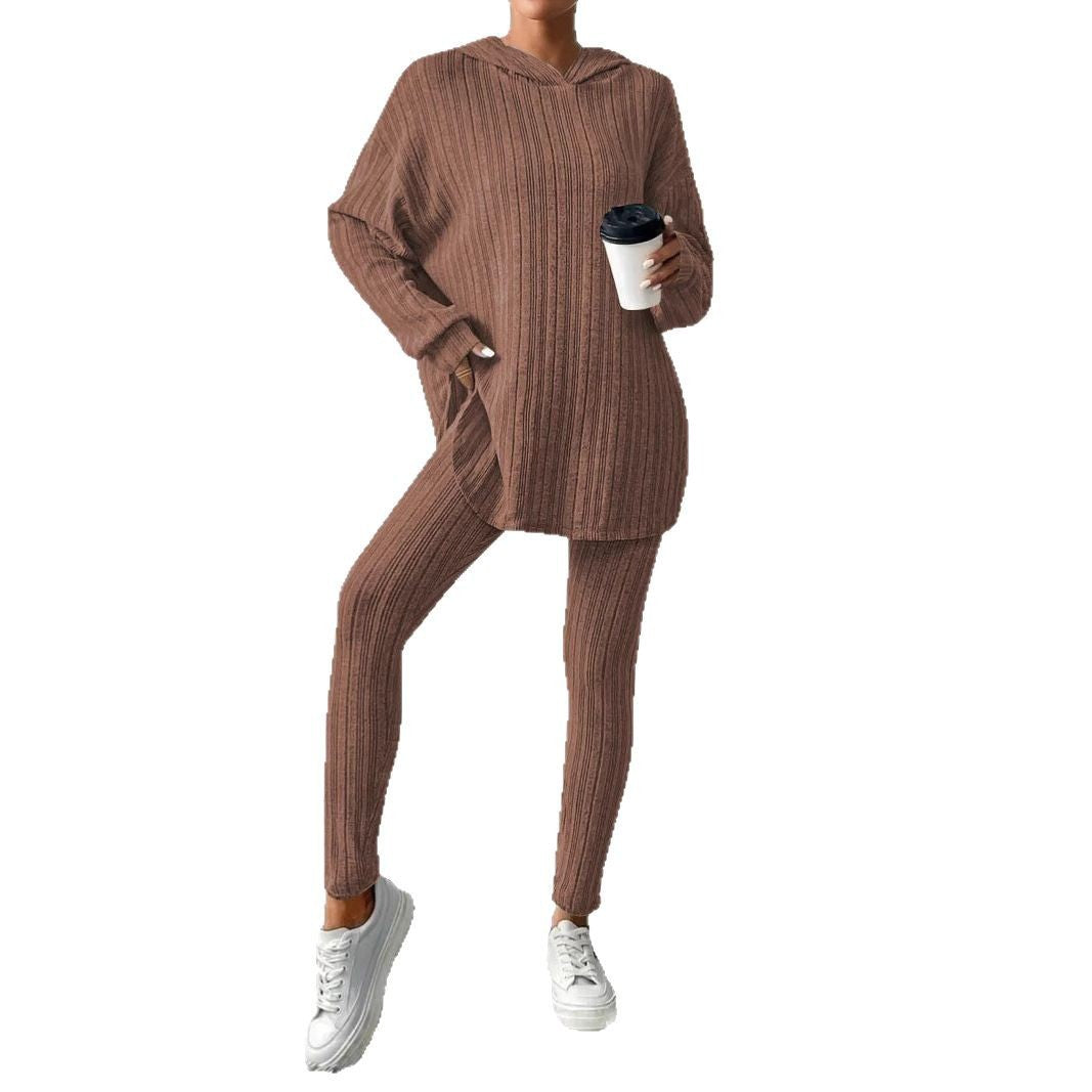Damen Gerippter Lounge-Set aus Strick mit Oversize-Kapuzenpullover und High-Waist-Leggings Drune