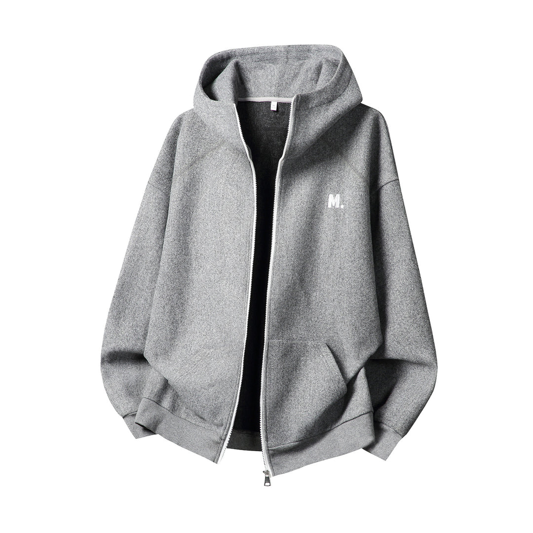Unisex Oversize Kapuzen-Sweatjacke mit durchgehendem Reißverschluss und minimalistischer Bruststickerei Drune