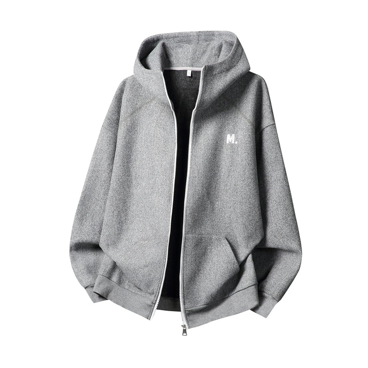 Unisex Oversize Kapuzen-Sweatjacke mit durchgehendem Reißverschluss und minimalistischer Bruststickerei Drune