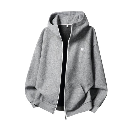 Unisex Oversize Kapuzen-Sweatjacke mit durchgehendem Reißverschluss und minimalistischer Bruststickerei Drune