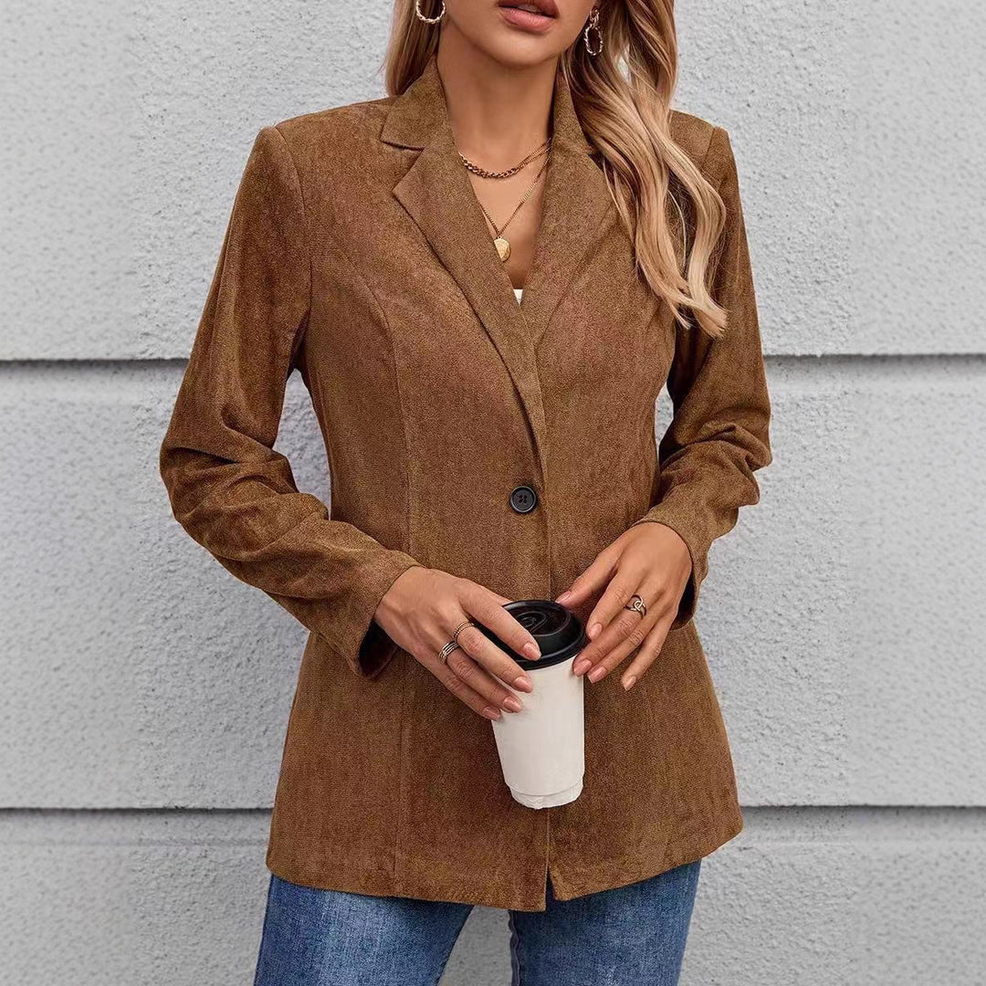 Damen strukturierte und elegante Blazerjacke mit seitlichen Taschen Drune