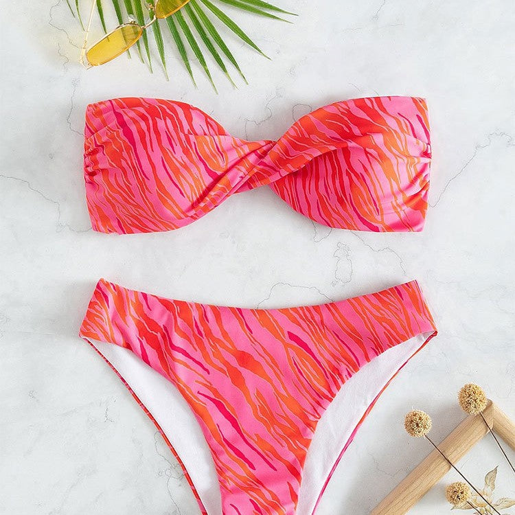 Damen Bandeau-Bikini mit elastischem Wickeldesign und hohem Beinausschnitt Drune