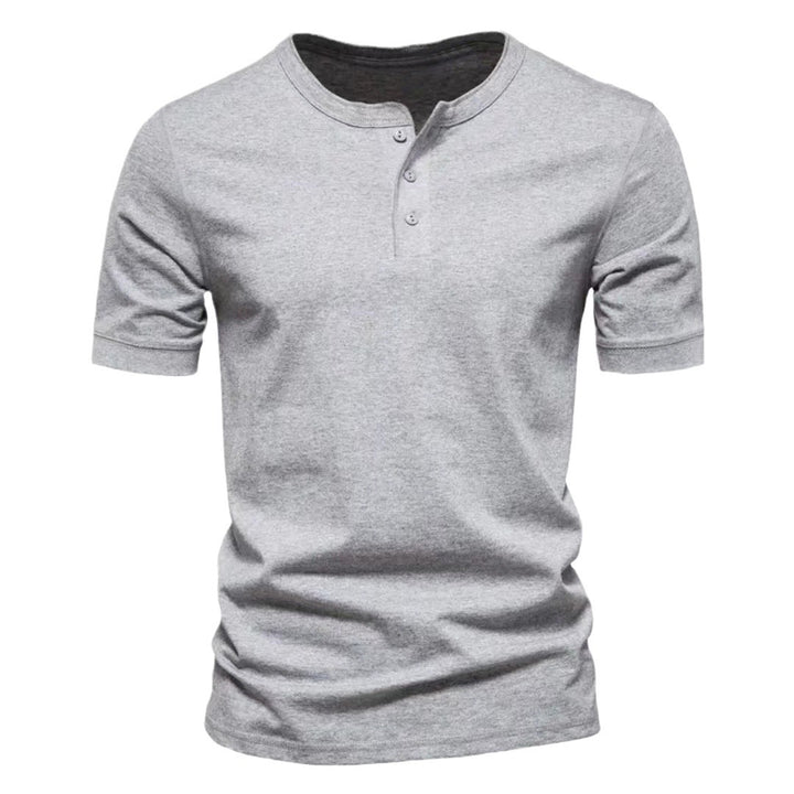 Herren nan tailliertes Kurzarm-Henleyshirt aus Baumwollmix mit Knopfleiste Drune