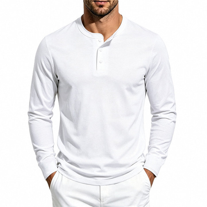 Herren Langarm-Henleyshirt aus feiner Waffelstruktur mit 3-Knopf-Leiste Drune