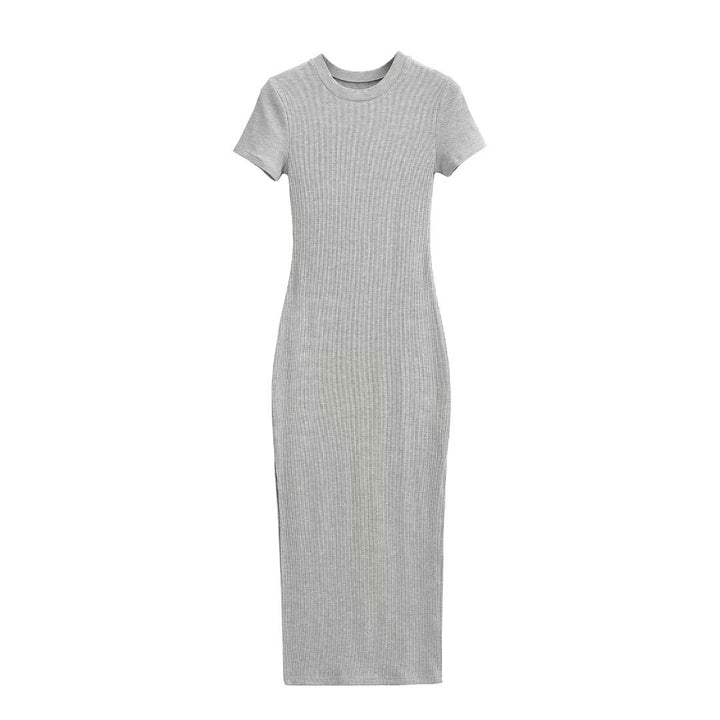 Damen figurbetontes Midikleid mit elegantem Rippenmuster und schwingendem Saum Drune