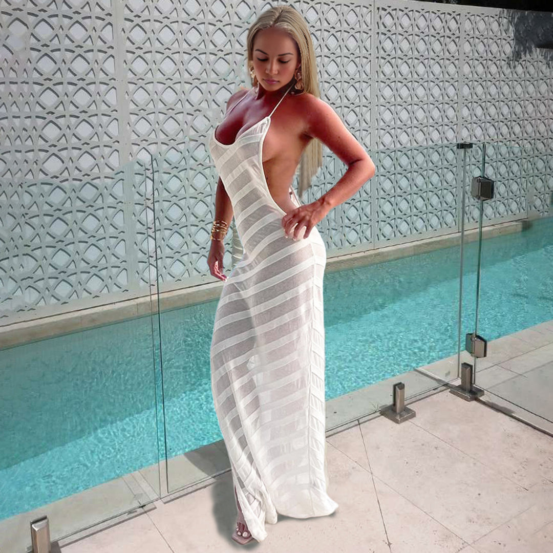 Damen Elegantes Strandkleid mit transparenten Einsätzen und schmalem Schnitt Drune