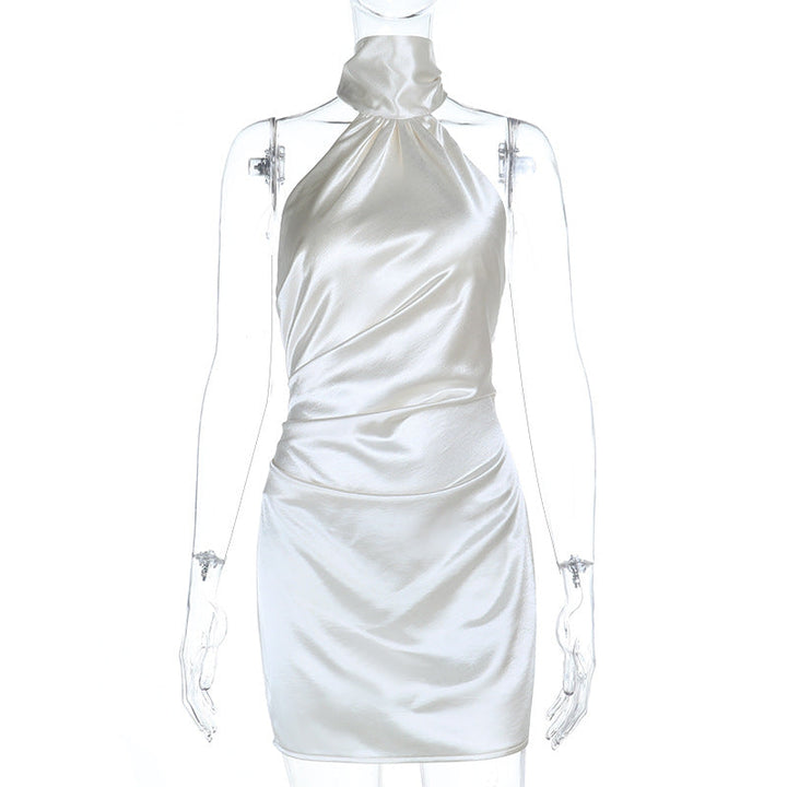 Damen kurzes Satin-Halterkleid mit raffiniertem Wickeldesign Drune