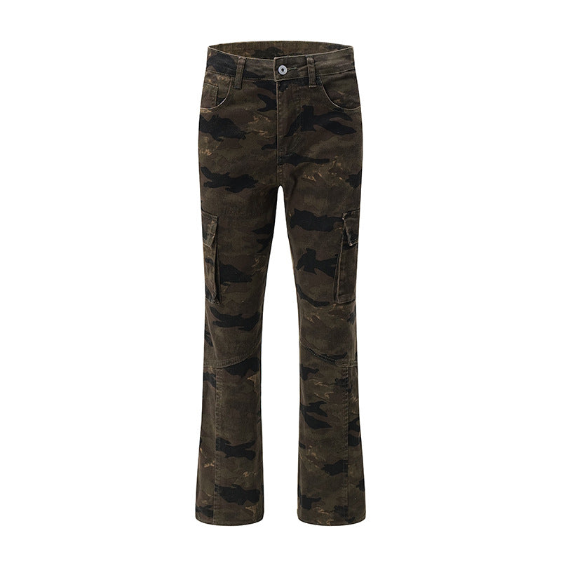Herren Cargohose im weiten Marlene-Cut mit Camouflage‑Print und Kniepaneelen Drune