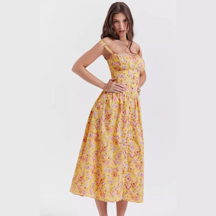 Damen Sommerliches Maxikleid mit floralen Einsätzen und tailliertem Oberteil Drune