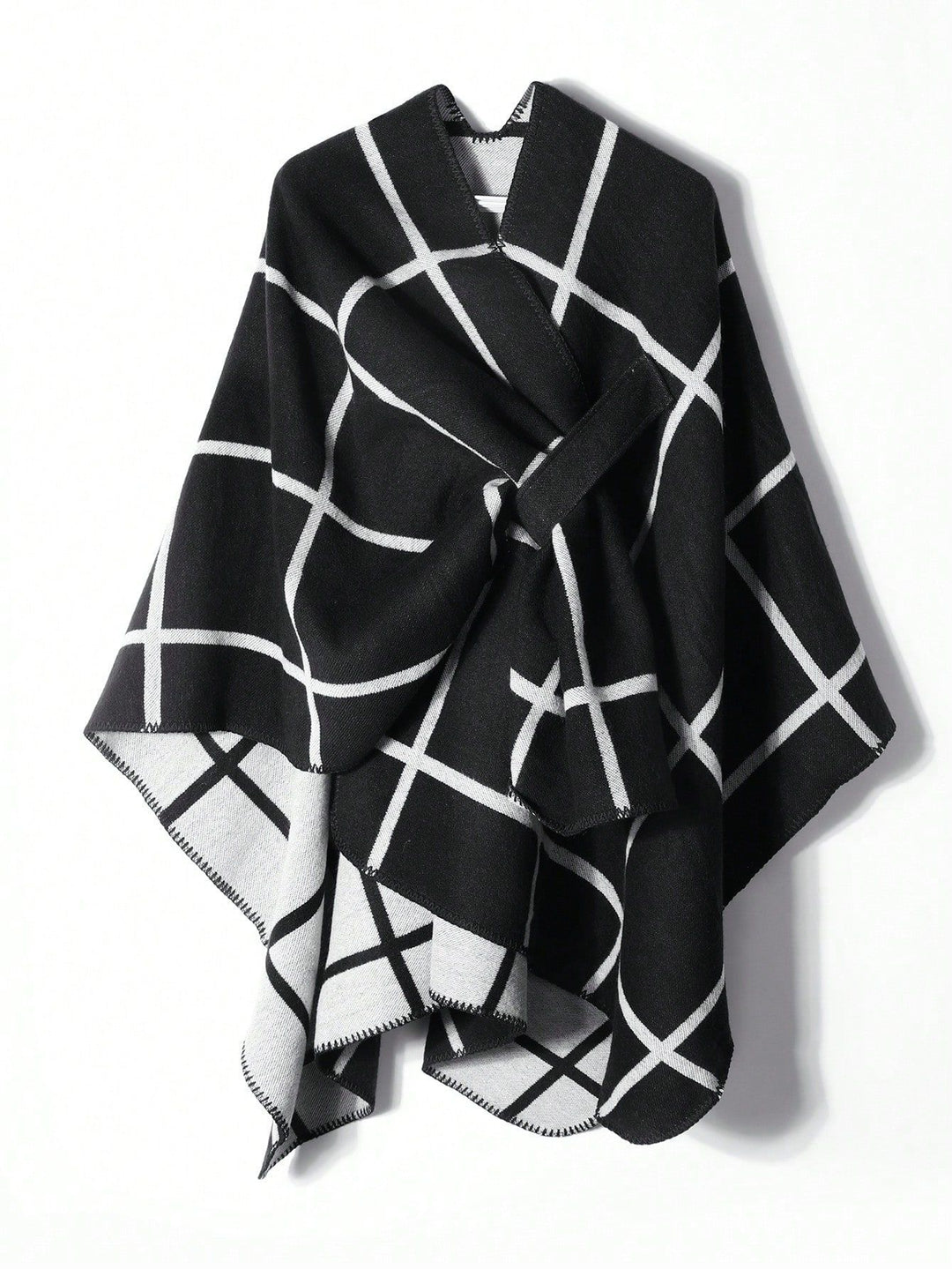 Damen Reversibler Oversize-Umhang mit großem Karomuster und offener Front Drune
