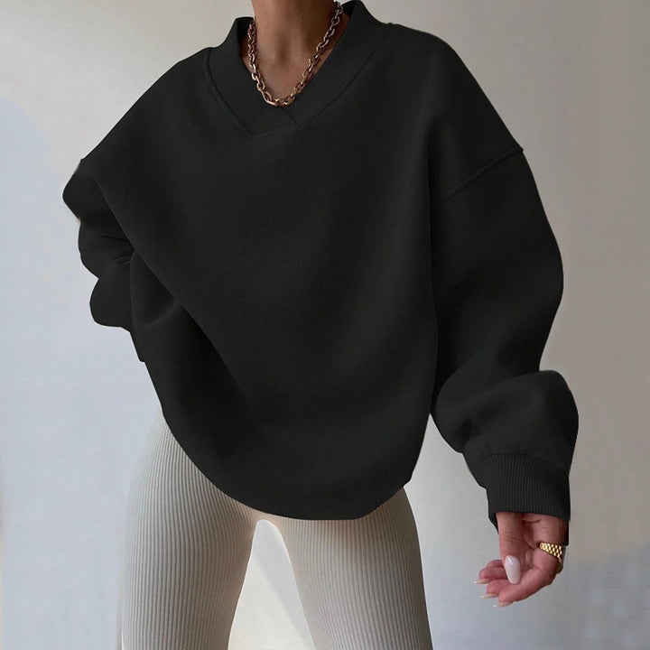 Damen Oversized V-Ausschnitt Sweatshirt mit verstärktem Rippkragen und extraweitem Cut Drune