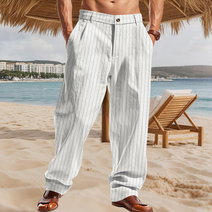 Herren nan weite Nadelstreifen-Sommerhose mit Bundfalte, lässigem Taper und elastischem Knöchelabschluss Drune