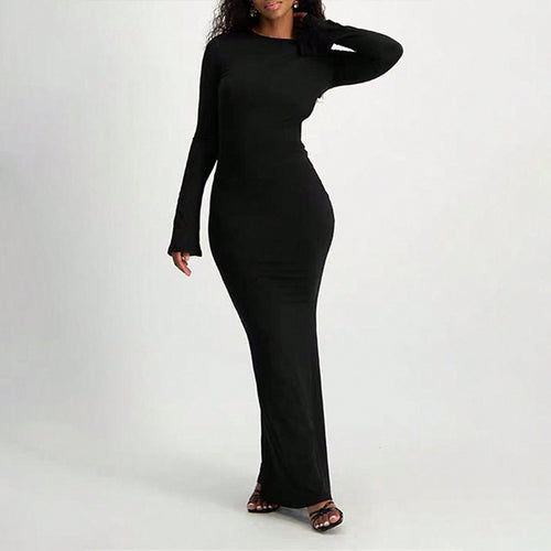 Damen Elegantes Langarm-Maxi-Kleid mit figurbetonter Silhouette und Schlüssellochausschnitt Drune
