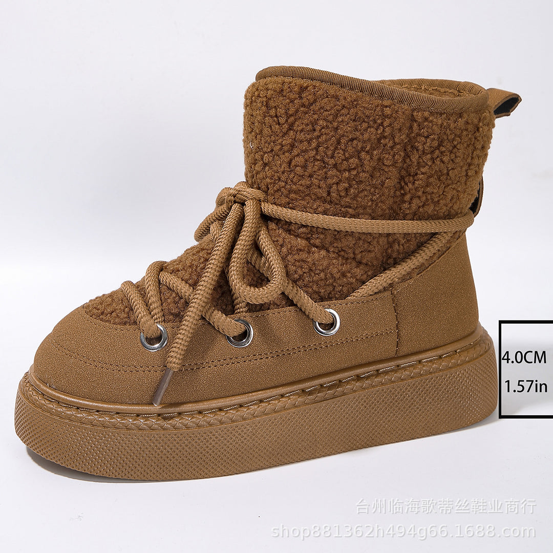 Damen Gefütterte Plateau-Schnürboots mit Teddyfutter und dicker Profilsohle Drune