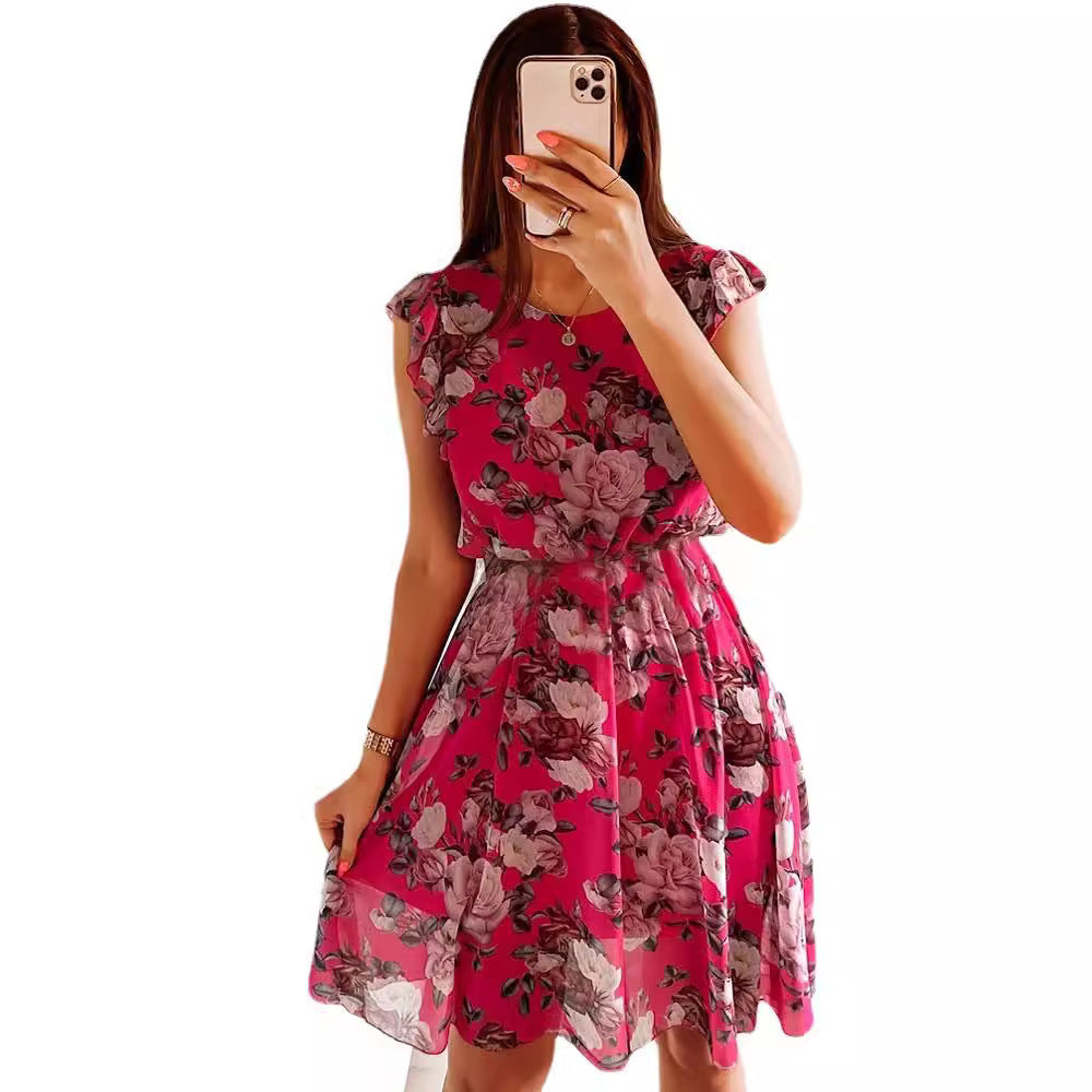 Damen Sommerkleid mit zarten Rüschendetails und Taillengürtel Drune