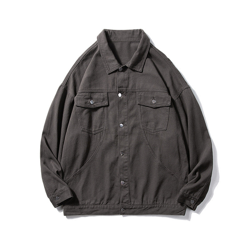 Herren Oversized Canvas Utility-Jacke mit Druckknopffront, aufgesetzten Brusttaschen und Raglanärmeln Drune