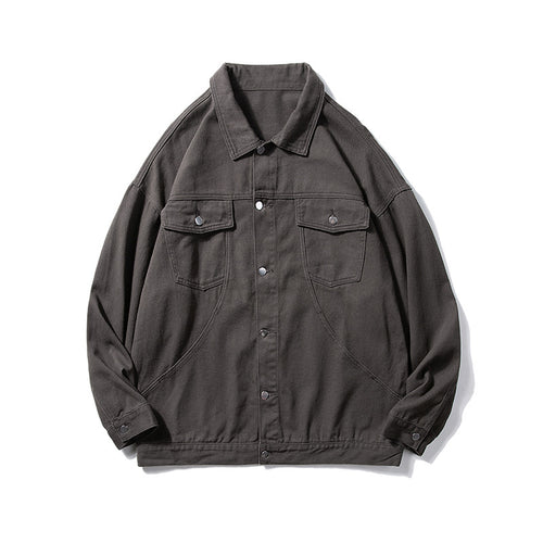 Herren Oversized Canvas Utility-Jacke mit Druckknopffront, aufgesetzten Brusttaschen und Raglanärmeln Drune