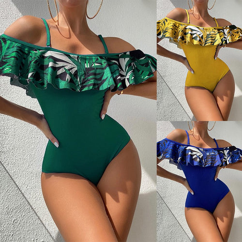 Damen Einteiler Badeanzug mit floralem Rüschendesign Drune