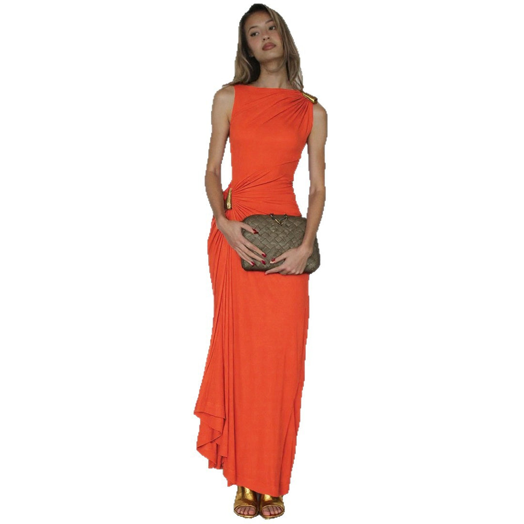Damen Elegantes Maxikleid mit asymmetrischem Schnitt und drapiertem Detail Drune