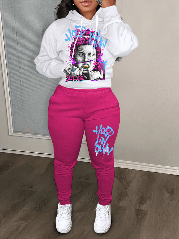 Damen Hoodie und Jogginghose Set mit kreativem Grafikdruck Drune