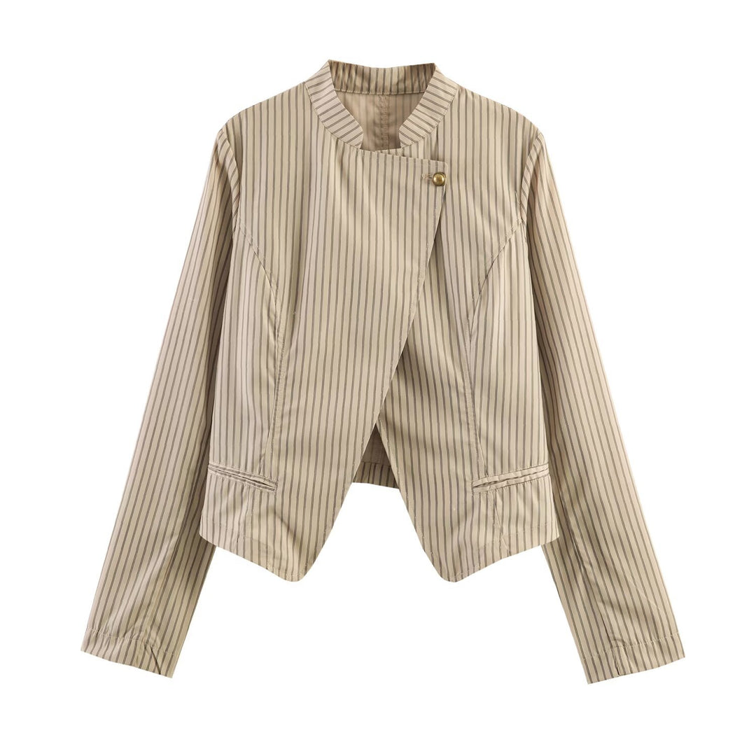 Damen Asymmetrische Taillierte Blazerjacke mit Stehkragen und Zierknopf Drune