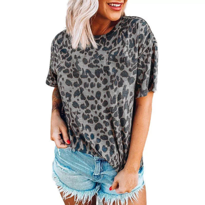 Damen lässiges Leoprint T-Shirt mit weichem Stoff und lockerer Passform Drune