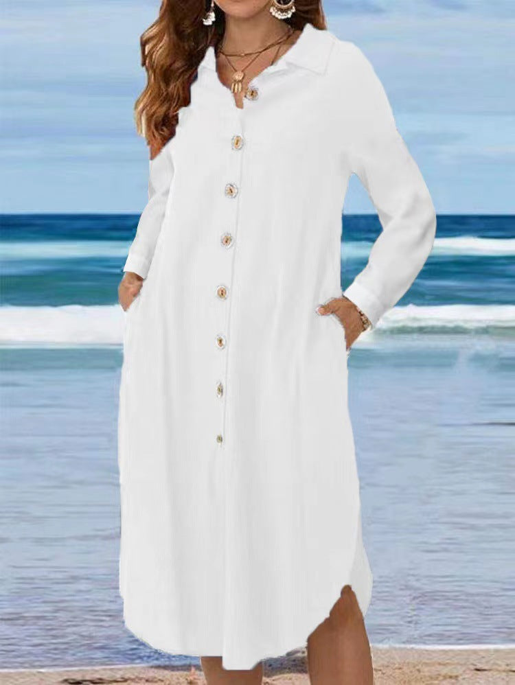Damen Hemdkleid mit Knopfleiste und Seitenschlitzen Drune