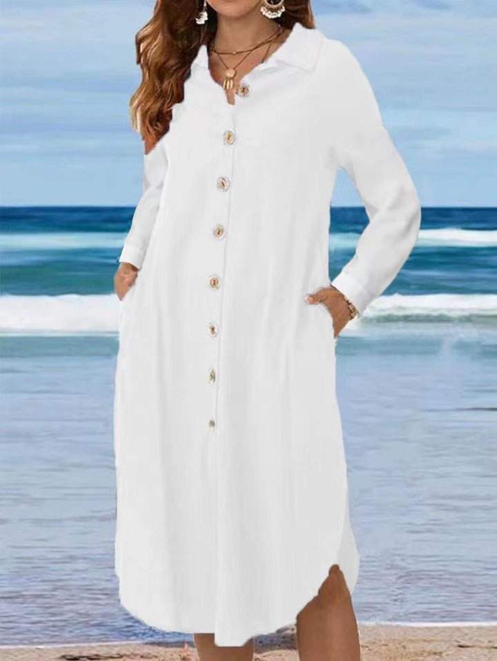 Damen Hemdkleid mit Knopfleiste und Seitenschlitzen Drune