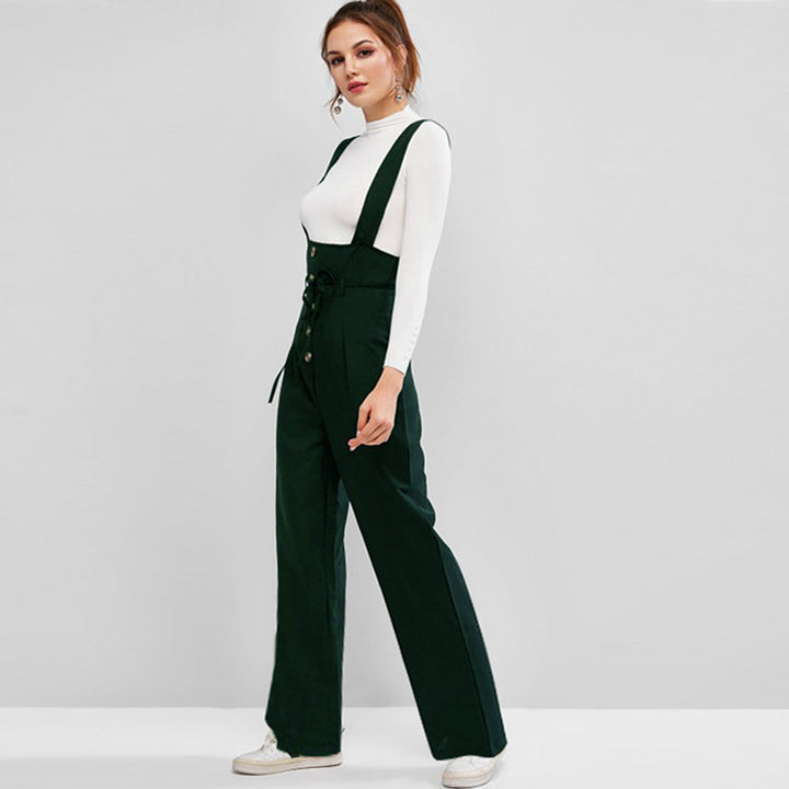 Damen Hochwertiger Jumpsuit mit blickdichten Trägern und Knopfdetail Drune