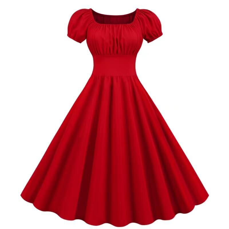 Damen Vintage Kleid mit Puffärmeln und schwingendem Rock Drune