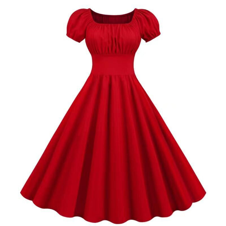 Damen Vintage Kleid mit Puffärmeln und schwingendem Rock Drune