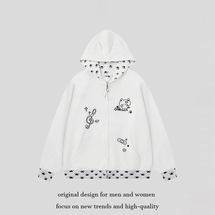 Damen Kapuzenjacke mit Reißverschluss im Casual‑Kawaii‑Stil, Kontrastkapuze, Comic‑Prints und Rippbündchen Drune