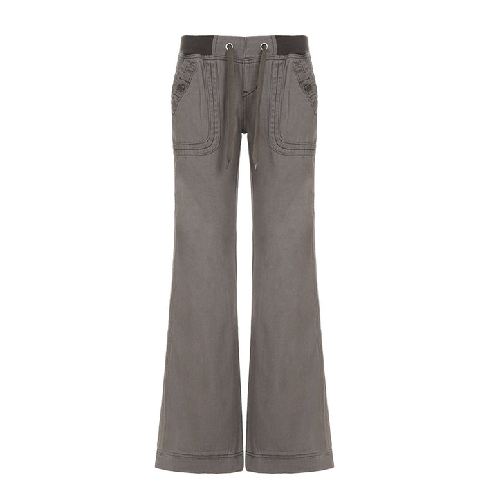 Damen nan Highwaist Schlaghose mit weitem Bein, hohem Bund und Gürtelschlaufen Drune