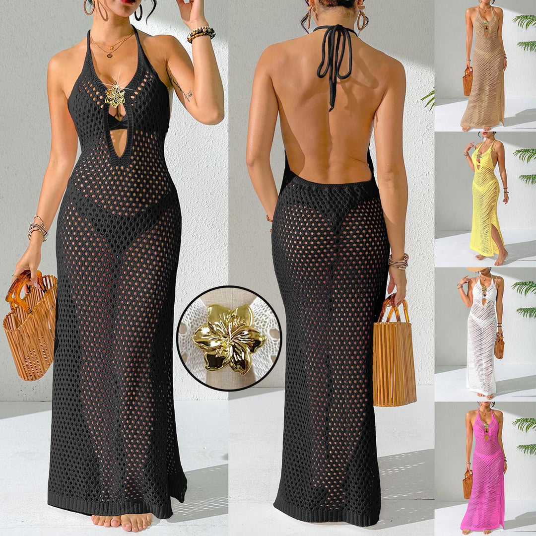 Damen eleganter unifarbener Netz-Strandüberwurf Drune