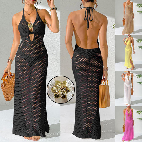 Damen eleganter unifarbener Netz-Strandüberwurf Drune