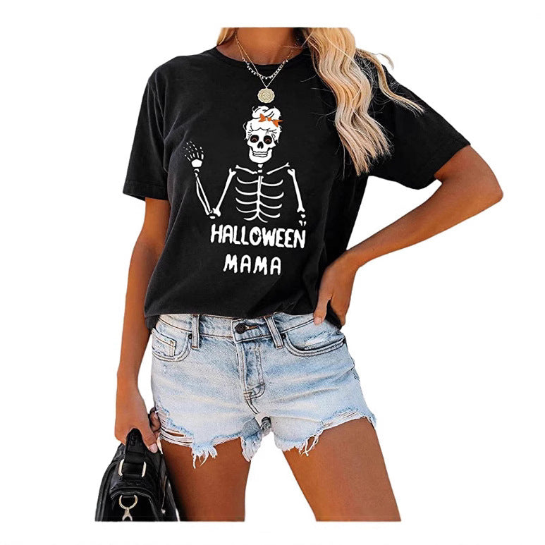 Damen Grafik-T-Shirt mit fantasievollem Skelett-Design Drune