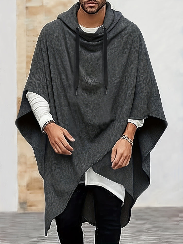 Herren Kapuzenponcho mit verstellbarem Kordelzug und lockerer Passform