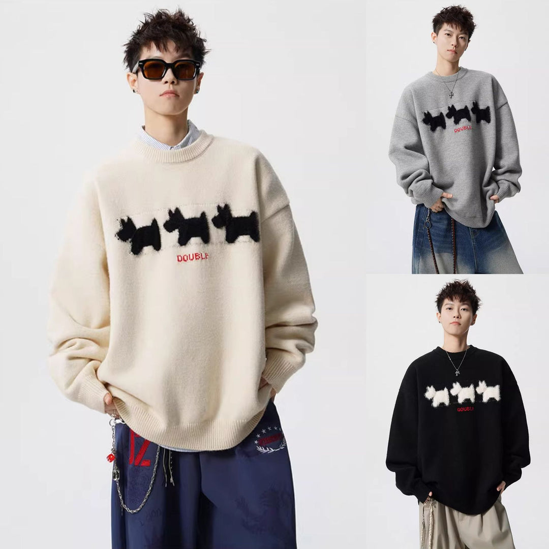 Unisex Verspielter Grobstrickpullover mit Tiermotiv Drune